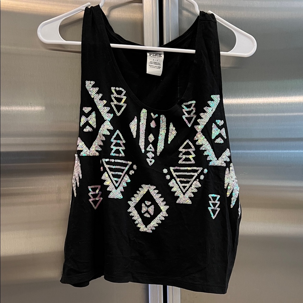 Victoria’s Secret PINK Black Sequin Aztec Tank Top RARE
